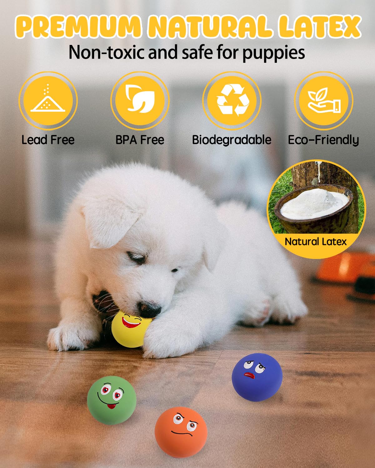 SCHITEC Squeaky Dog Toys, Funny Interactive Puppy Ball Toy, [6 Pack] Latex Rubber Squeak Pet Balls for Puppies Small Breed Dogs