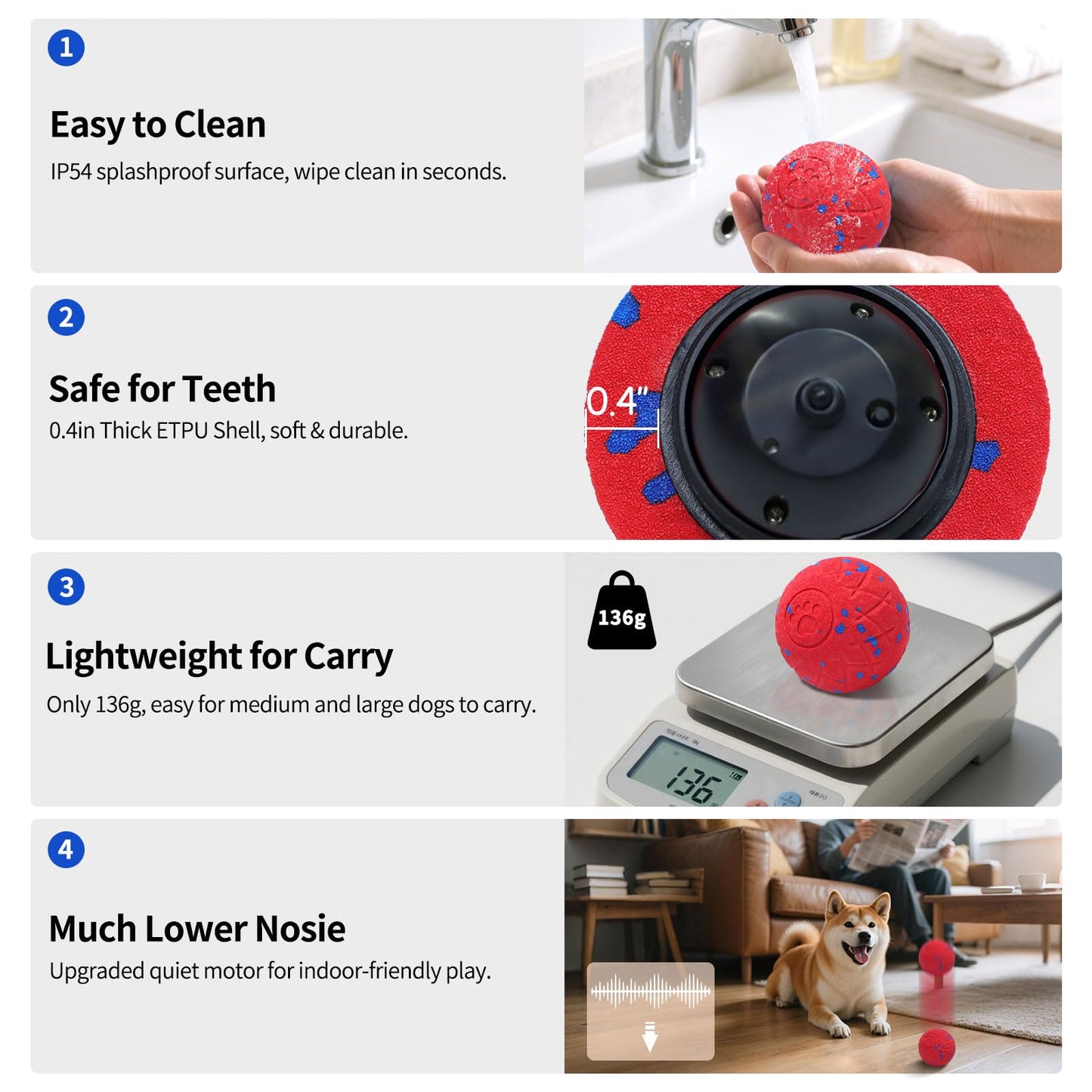 SCHITEC Smart Interactive Dog Toy Ball – Automatic Moving & Bouncing Balls for Large Dogs, Rechargeable Motorized Dog Ball, Stimulating Pet Toy for Active & Bored Medium Large Dogs (Red)