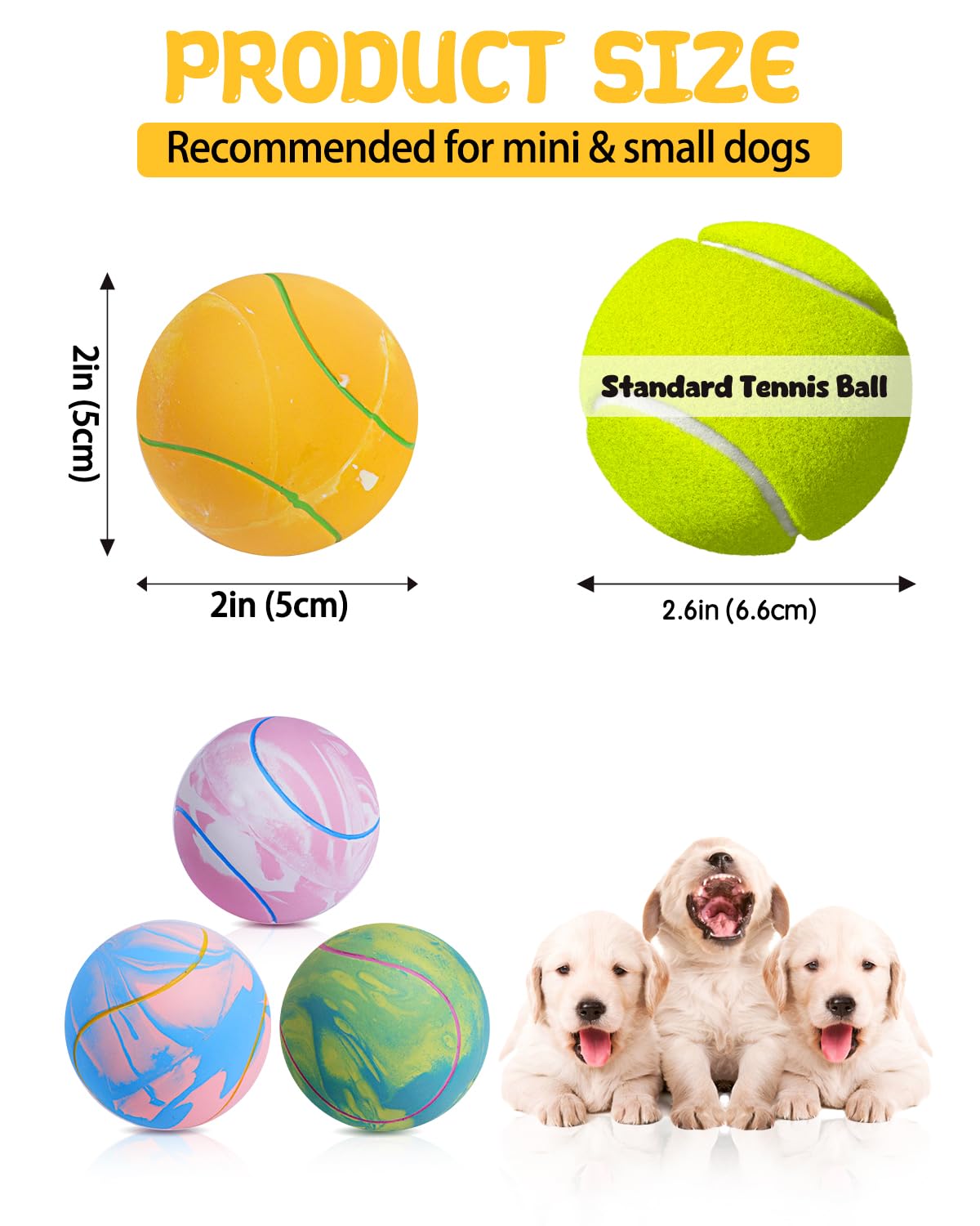 SCHITEC Dog Squeaky Toy Balls, Puppy Tennis Balls for Fetch Play, Interactive Latex Squeak Pet Toy for Puppies Mini Breed Small Dogs