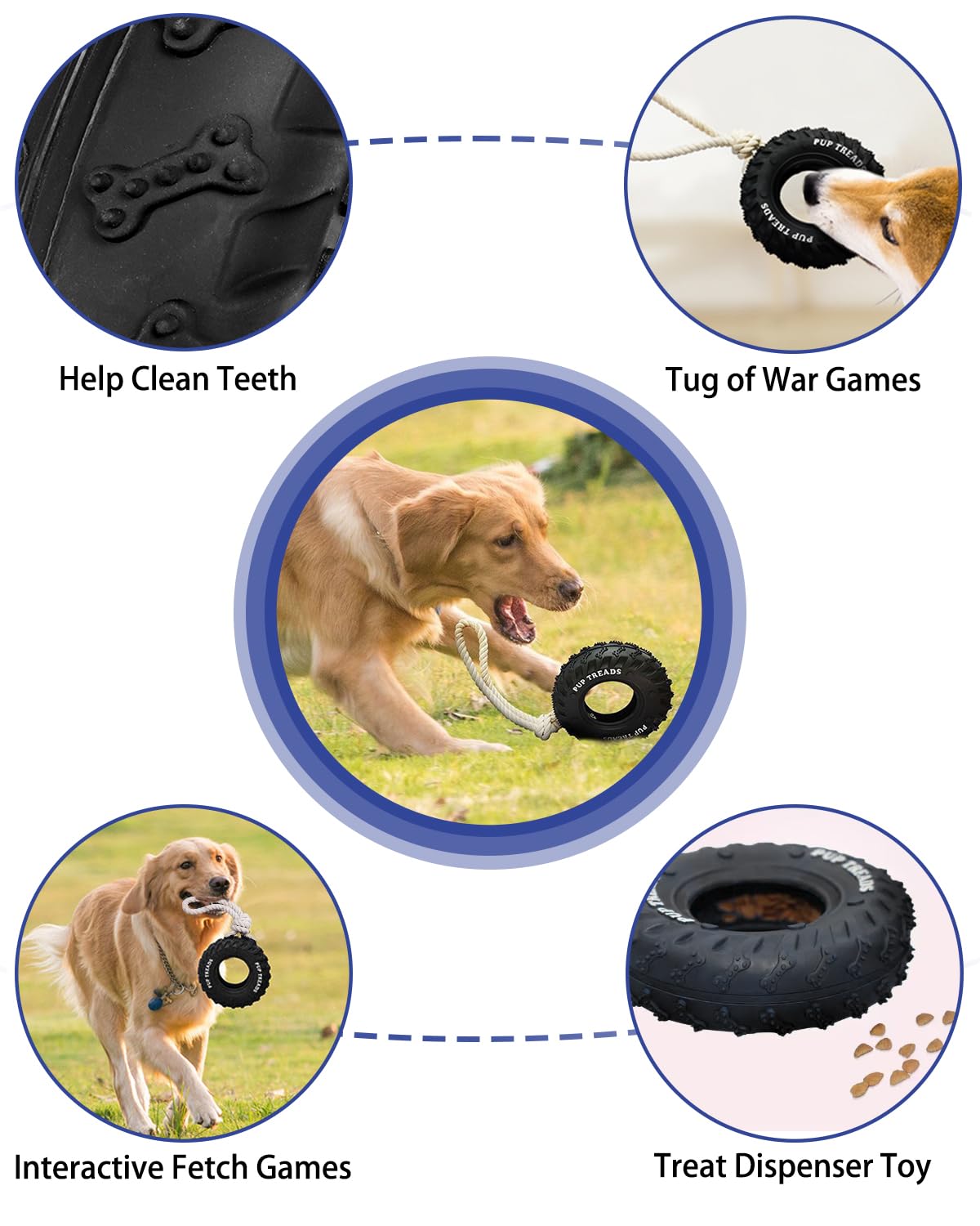 SCHITEC Dog Chew Toy with Rubber Tire & Tug of War Rope for Medium Large Dogs Aggressive Chewers, Interactive Fetch Play Treat Dispenser Pull Toys