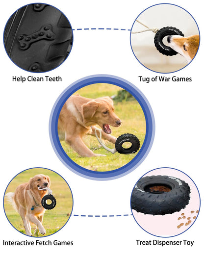 SCHITEC Dog Chew Toy with Rubber Tire & Tug of War Rope for Medium Large Dogs Aggressive Chewers, Interactive Fetch Play Treat Dispenser Pull Toys