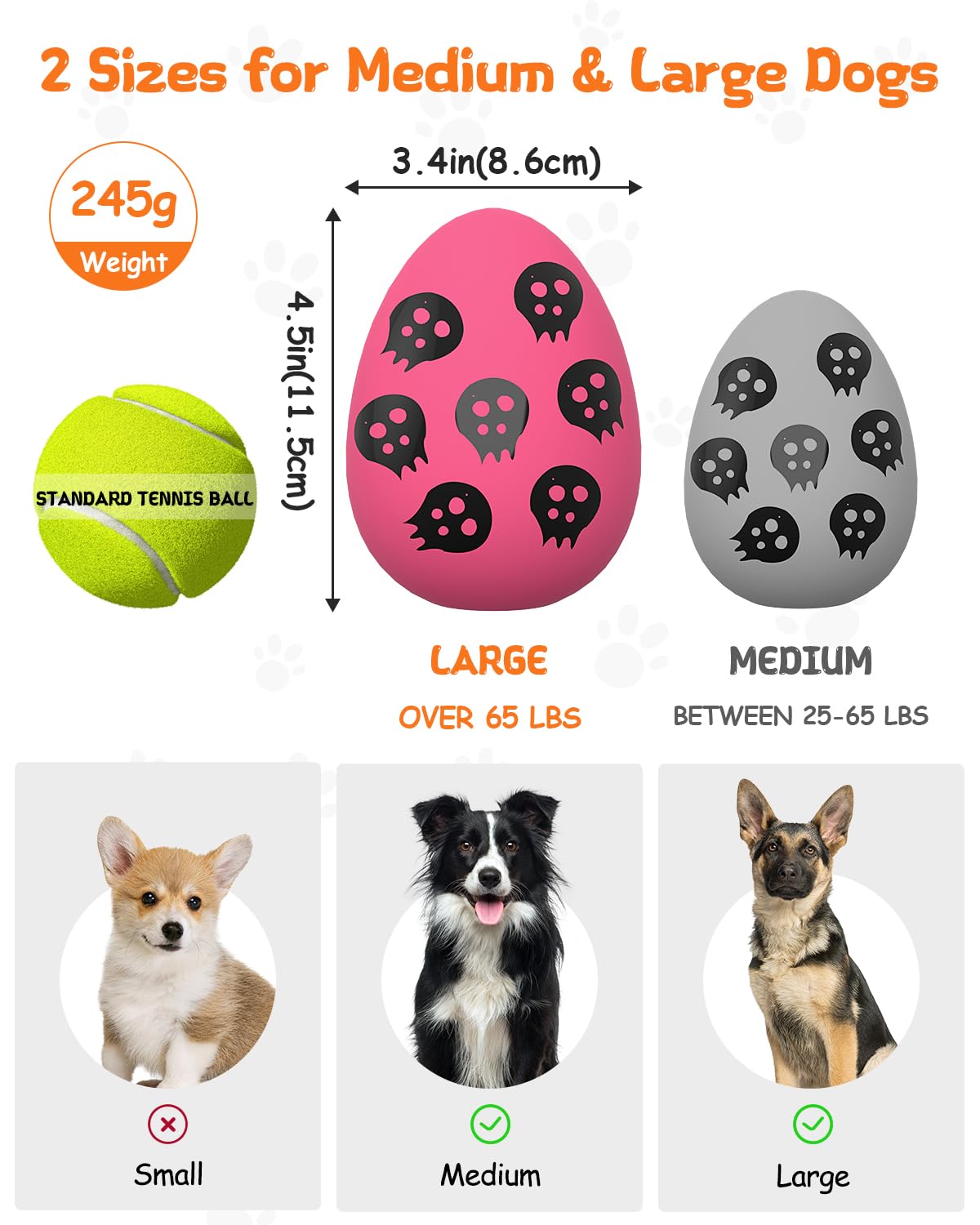 SCHITEC Squeaky Dog Toys for Aggressive Chewers, Tough Rubber Bouncy Balls for Boredom, Durable Pet Chew Toy Ball for Large Medium Breed Dogs (3.4 * 4.5inch)