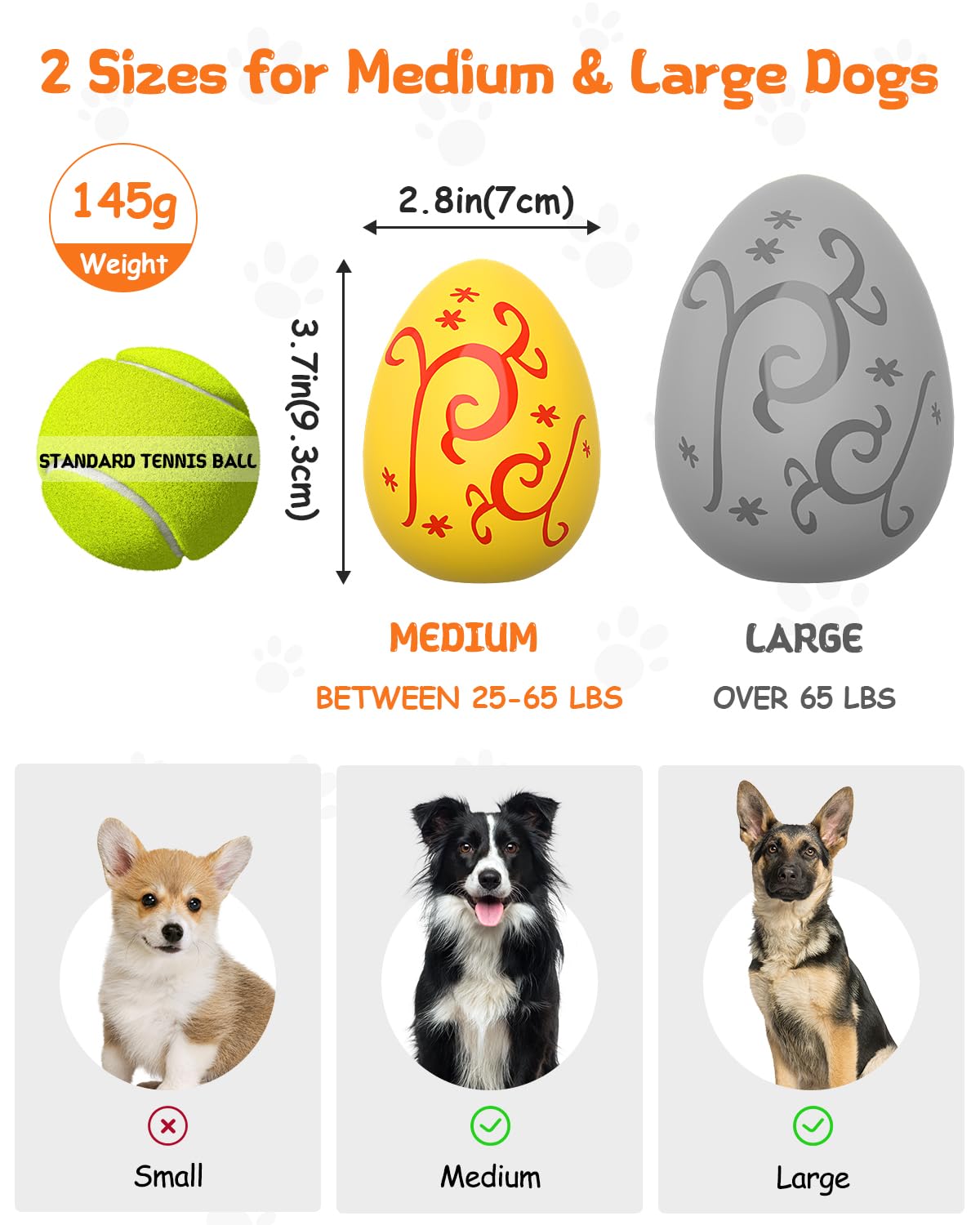 SCHITEC Squeaky Dog Toys for Aggressive Chewers, Tough Rubber Bouncy Balls for Boredom, Durable Pet Chew Toy Ball for Large Medium Breed Dogs (2.8 * 3.7inch)