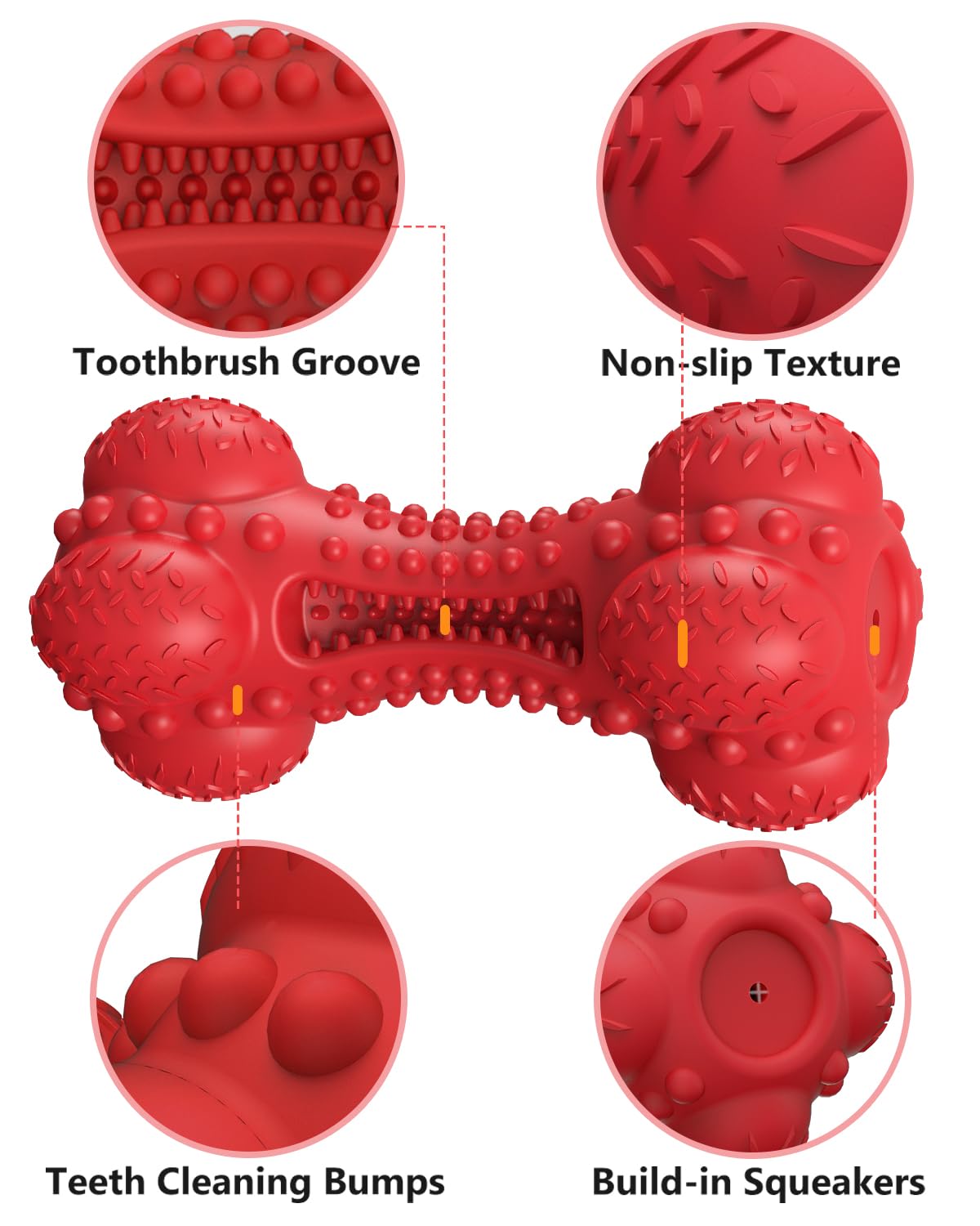 SCHITEC Squeaky Dog Chew Toy for Aggressive Chewers Large Breed, [2 Pack] Tough Interactive Teething Rubber Bone for Big Medium Dogs