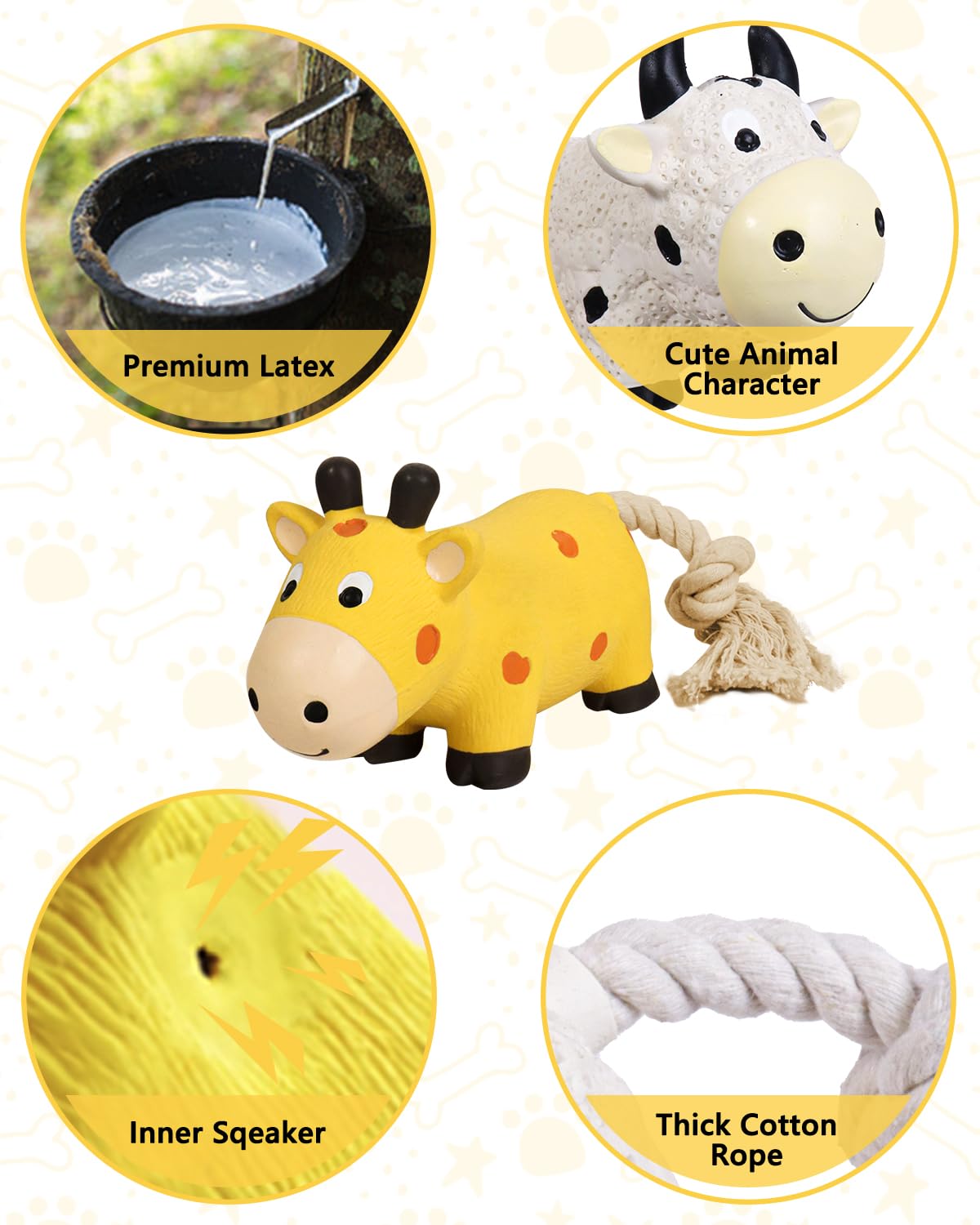 SCHITEC Squeaky Rope Dog Toys, Latex Rubber Squeak Animal Tug of War Toy, [2 Pack] Interactive Play Puppy Chew Toy for Small Medium Dogs