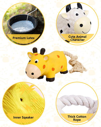 SCHITEC Squeaky Rope Dog Toys, Latex Rubber Squeak Animal Tug of War Toy, [2 Pack] Interactive Play Puppy Chew Toy for Small Medium Dogs