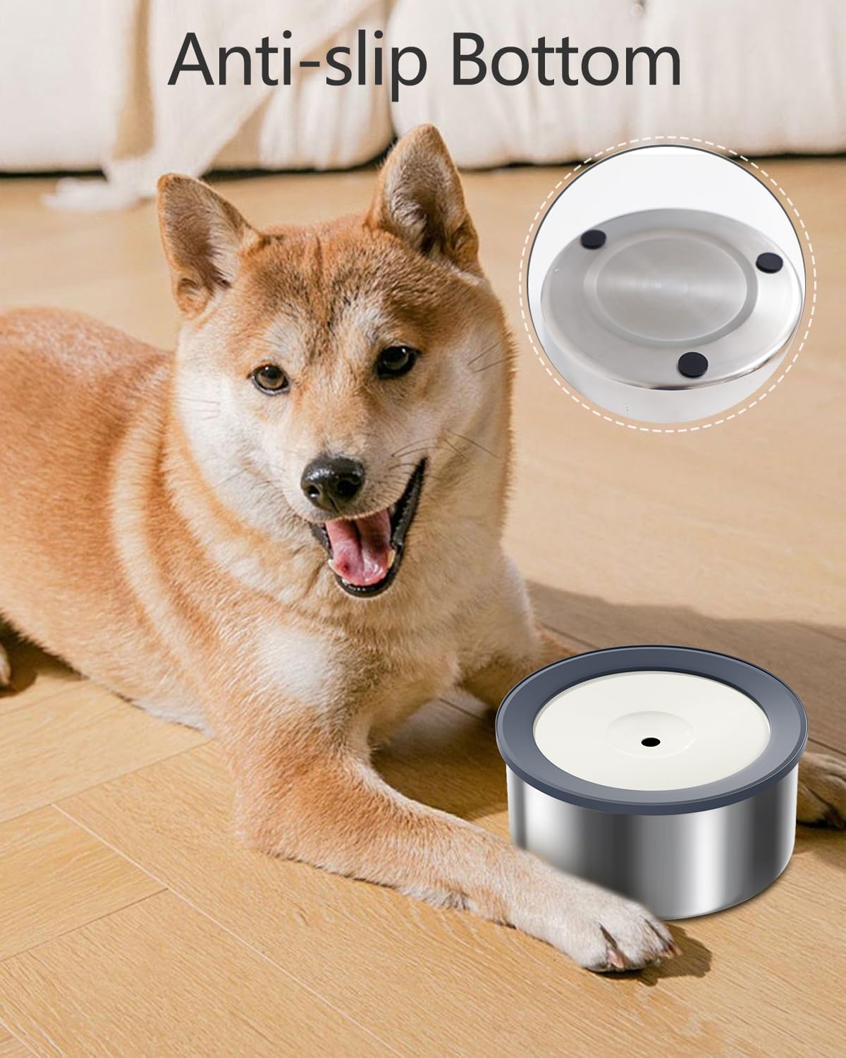 No Spill Water Bowl for Dogs, 2L Large Stainless Steel Slow Drinking Water Dish Dispenser, Spilling Drip & Splash Proof Slobber Stopper for Messy Drinkers