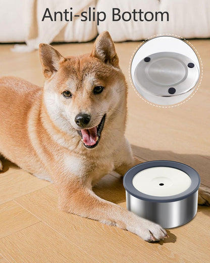 No Spill Water Bowl for Dogs, 2L Large Stainless Steel Slow Drinking Water Dish Dispenser, Spilling Drip & Splash Proof Slobber Stopper for Messy Drinkers