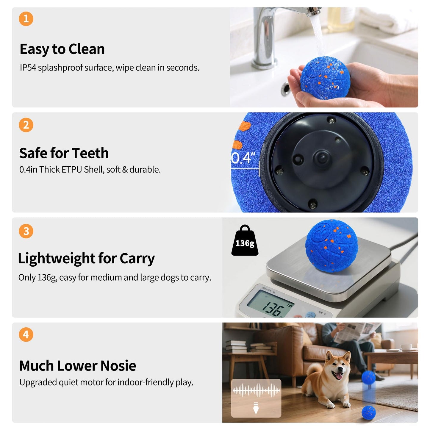 SCHITEC Smart Interactive Dog Toy Ball – Automatic Moving & Bouncing Balls for Large Dogs, Rechargeable Motorized Dog Ball, Stimulating Pet Toy for Active & Bored Medium Large Dogs (Blue)