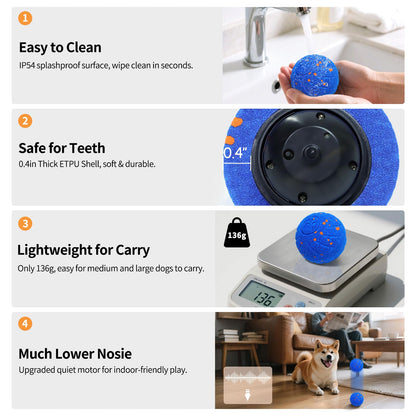 SCHITEC Smart Interactive Dog Toy Ball – Automatic Moving & Bouncing Balls for Large Dogs, Rechargeable Motorized Dog Ball, Stimulating Pet Toy for Active & Bored Medium Large Dogs (Blue)