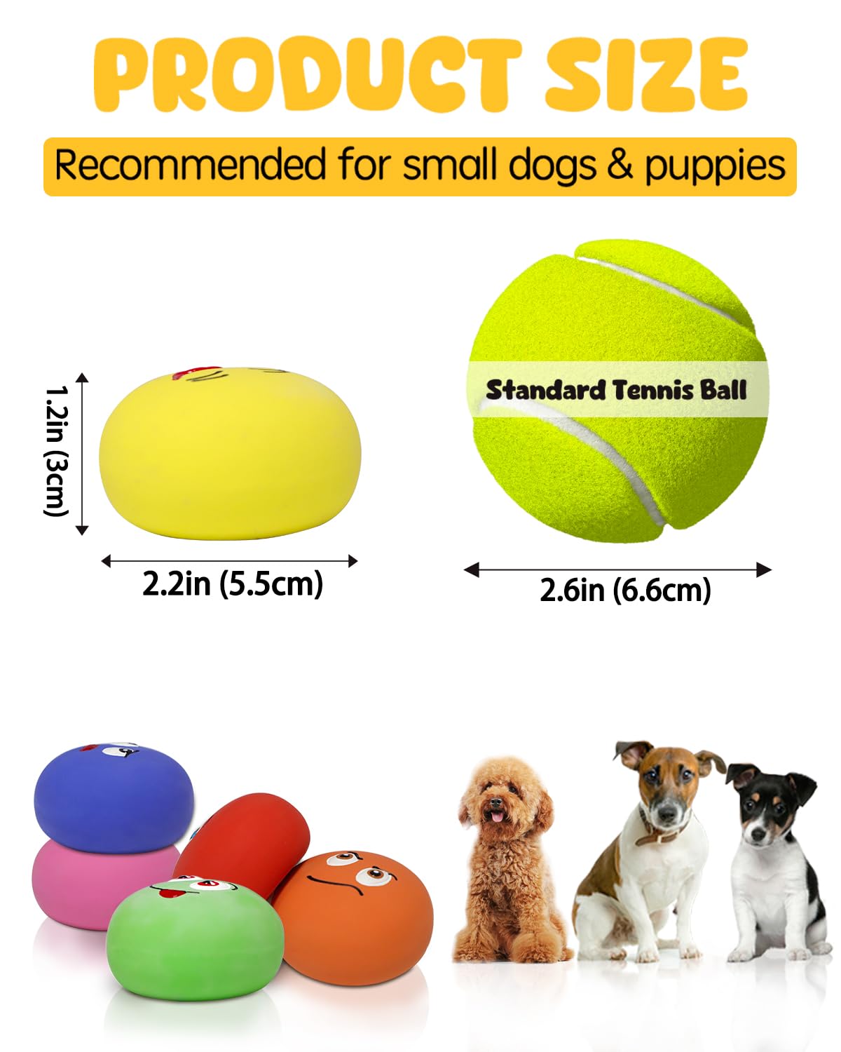 SCHITEC Squeaky Dog Toys, Funny Interactive Puppy Ball Toy, [6 Pack] Latex Rubber Squeak Pet Balls for Puppies Small Breed Dogs