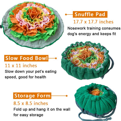 Snuffle Mat for Dogs, Interactive Foraging Puzzle Blanket, Nosework Feeding Bowl Sniffing Pad for Cats Puppies Small Medium Pets