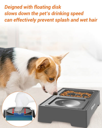 Elevated Dog Bowls, Raised Dog Bowl Stand with Slow Feeder & No Spill Water Bowl, 4 Adjustable Heights for Large Medium and Small Dogs