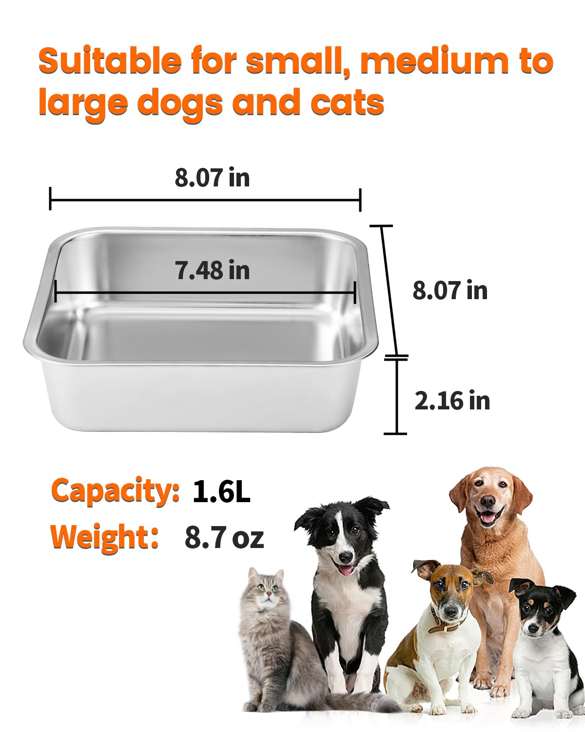 Stainless Steel Dog Bowls, [2 Pack] Water and Food Bowl Set, 1.6L Pet Metal Dishes for Small Medium Large Dogs