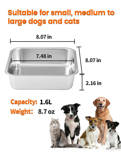 Stainless Steel Dog Bowls, [2 Pack] Water and Food Bowl Set, 1.6L Pet Metal Dishes for Small Medium Large Dogs