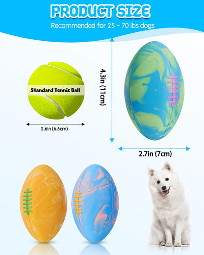SCHITEC Dog Squeaky Ball Toys, Interactive Pet Balls for Fetch Play, Latex Rubber Football Toy for Medium Large Breed Dogs