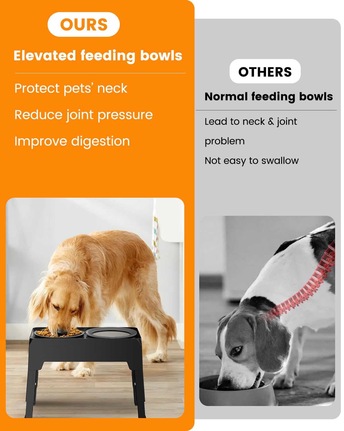 Elevated Slow Feeder Dog Bowls, Adjustable Raised Stand with Food Dish & No Spill Water Bowl Set, Neater Pet Feeding Station for Large Medium Small Breed Dogs