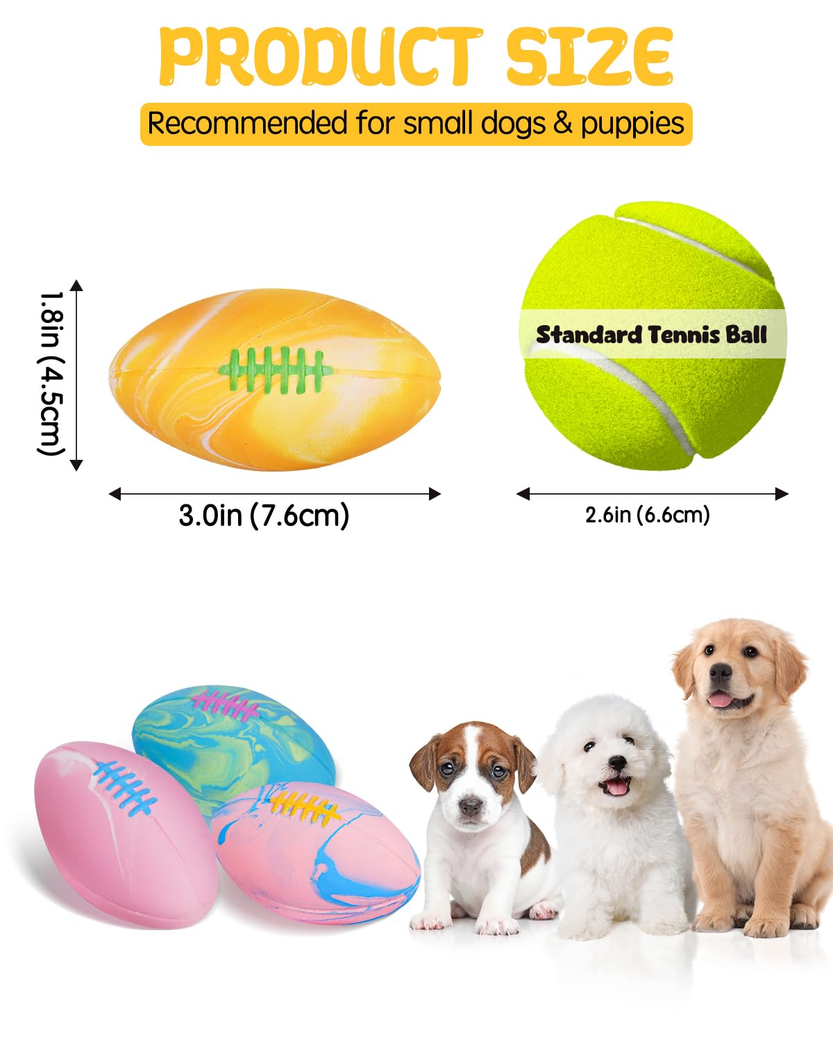 SCHITEC Dog Squeaky Toy Balls, Interactive Squeak Puppy Balls for Fetch Play, Latex Rubber Pet Toy for Puppies Mini Breed Small Dogs
