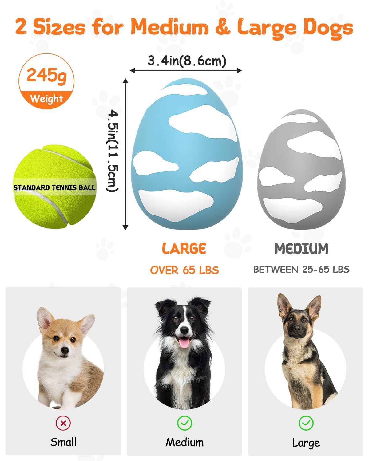 SCHITEC Squeaky Dog Toys for Aggressive Chewers, Tough Rubber Bouncy Balls for Boredom, Durable Pet Chew Toy Ball for Large Medium Breed Dogs (3.4 * 4.5inch)