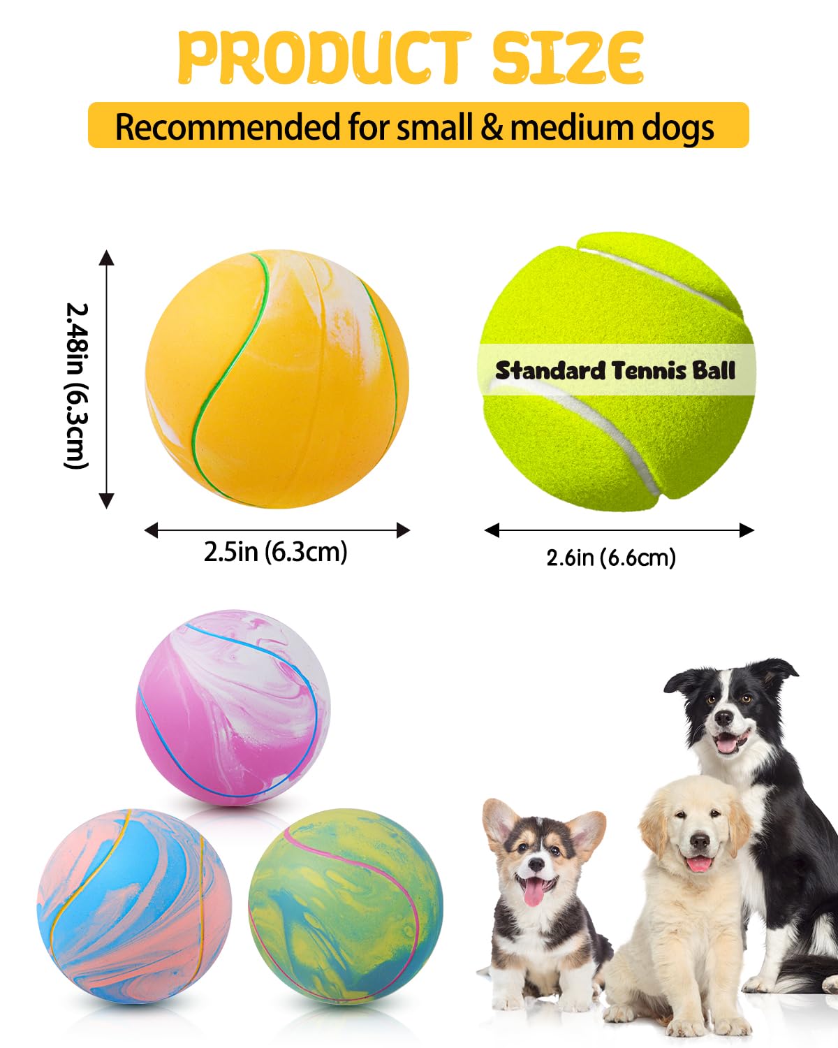 SCHITEC Dog Squeaky Toy Balls, Interactive Tennis Ball for Puppies Small Pet Medium Breed Dogs, Latex Rubber Puppy Fetch Play Toys