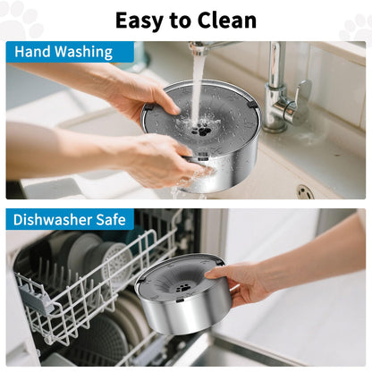 SCHITEC Dog Water Bowl No Spill 3L/0.8 Gallon Slow Drinking Anti-Splash Stainless Steel Dog Bowl with Floating Disk, Spill Proof Pet Travel Water Dispenser for Sloppy Messy Drinkers(Gray)