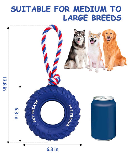 SCHITEC Dog Chew Toy with Rubber Tire & Tug of War Rope for Medium Large Dogs Aggressive Chewers, Interactive Fetch Play Treat Dispenser Pull Toys