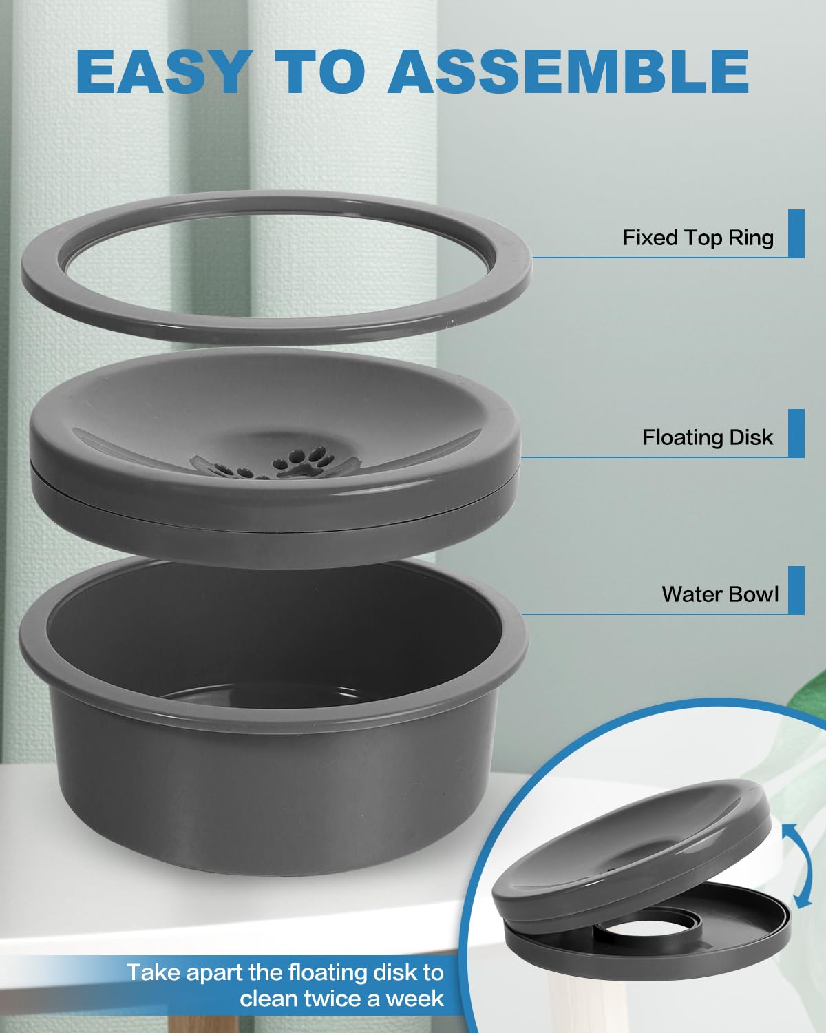 No Spill Dog Water Bowl, Slow Drinking Non Spilling Water Dish, Fits into Elevated Pet Feeder, 30oz Messy Drip Proof Slobber Stopper Water Dispenser for Dogs