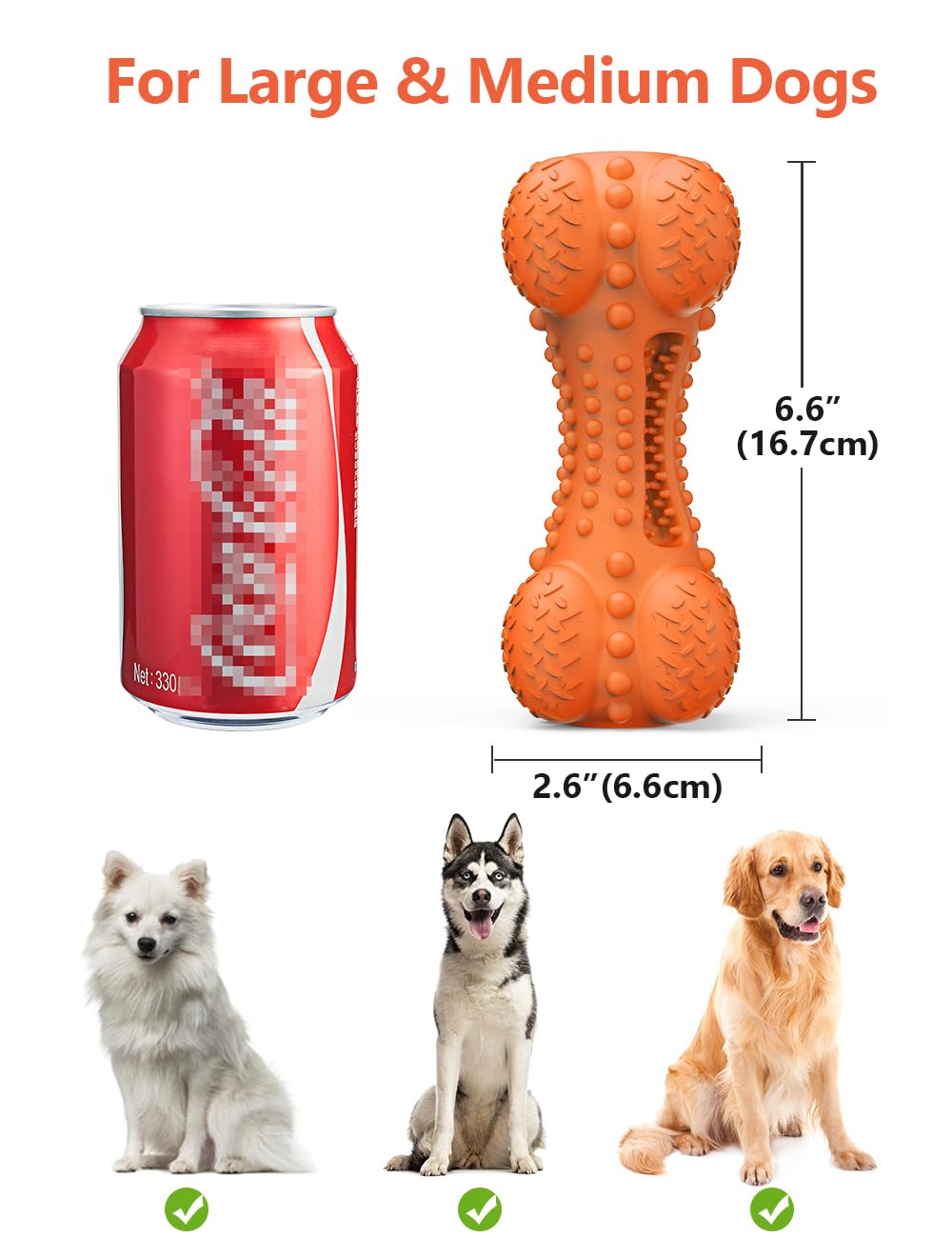 SCHITEC Squeaky Dog Chew Toy, Tough Durable Natural Rubber Bone with Toothbrush, Indestructible for Aggressive Chewers Large Medium Breed Teeth Cleaning