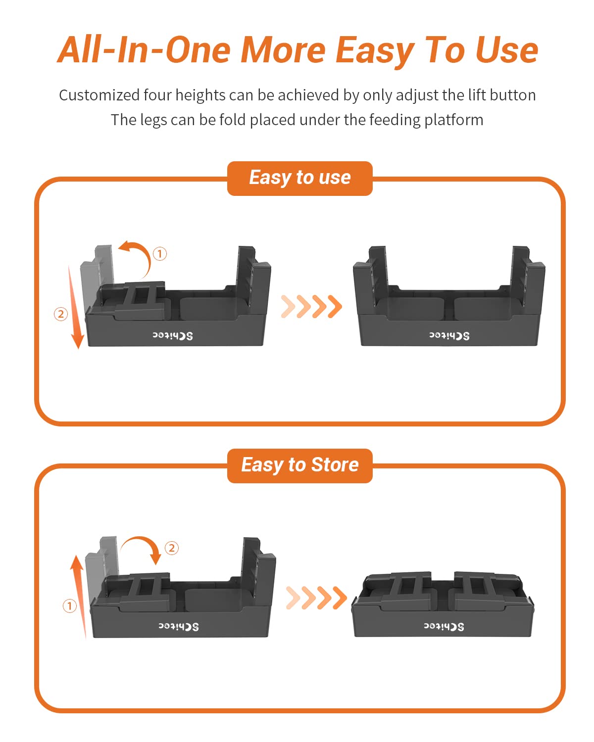 Elevated Dog Bowls, Raised Dog Bowl Stand with Slow Feeder & No Spill Water Bowl, 4 Adjustable Heights for Large Medium and Small Dogs