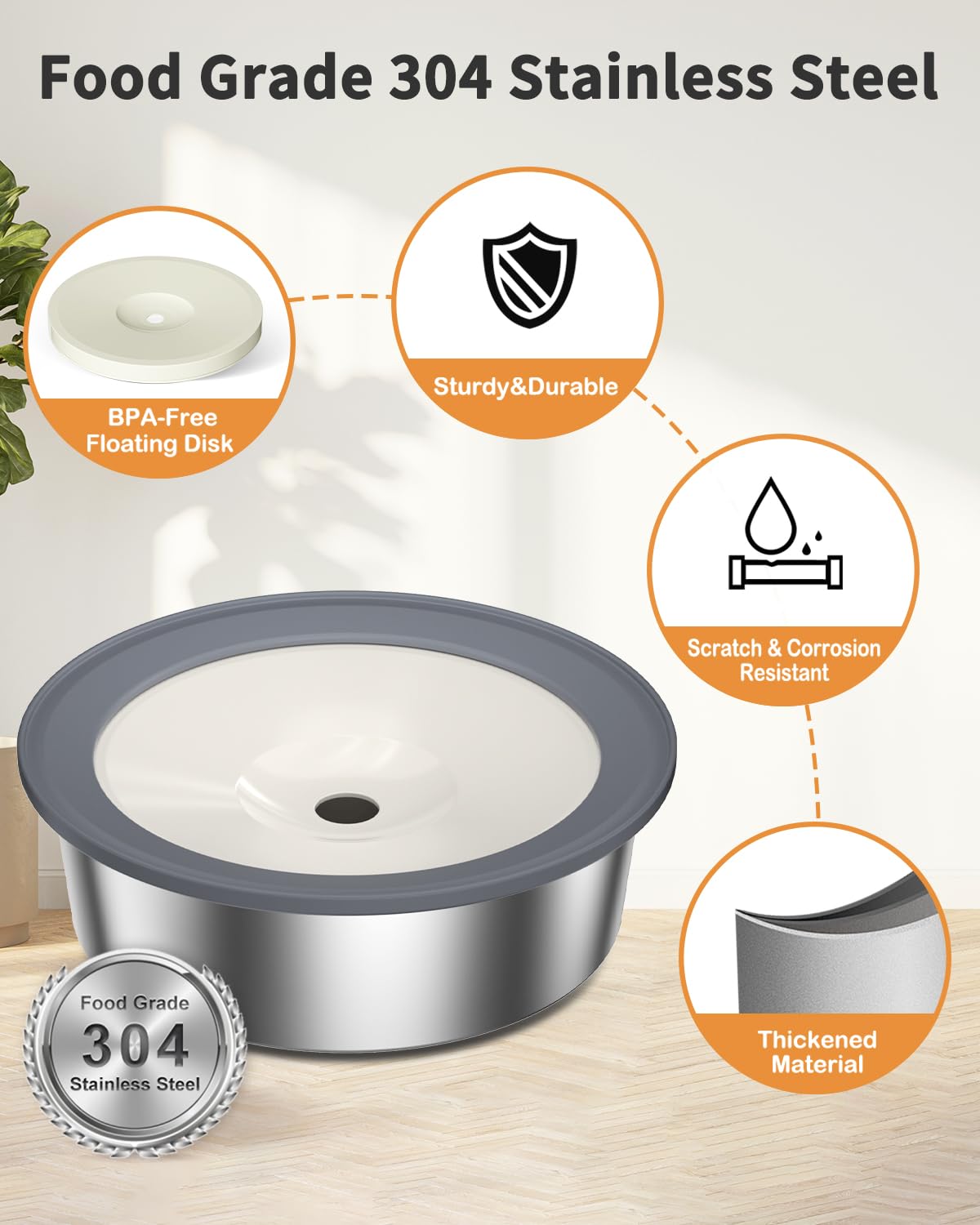 No Spill Dog Water Bowl, 1.5L Stainless Steel Slow Drinking Water Dish Dispenser, Spilling Drip & Splash Proof Slobber Stopper for Dogs Cats Messy Drinkers