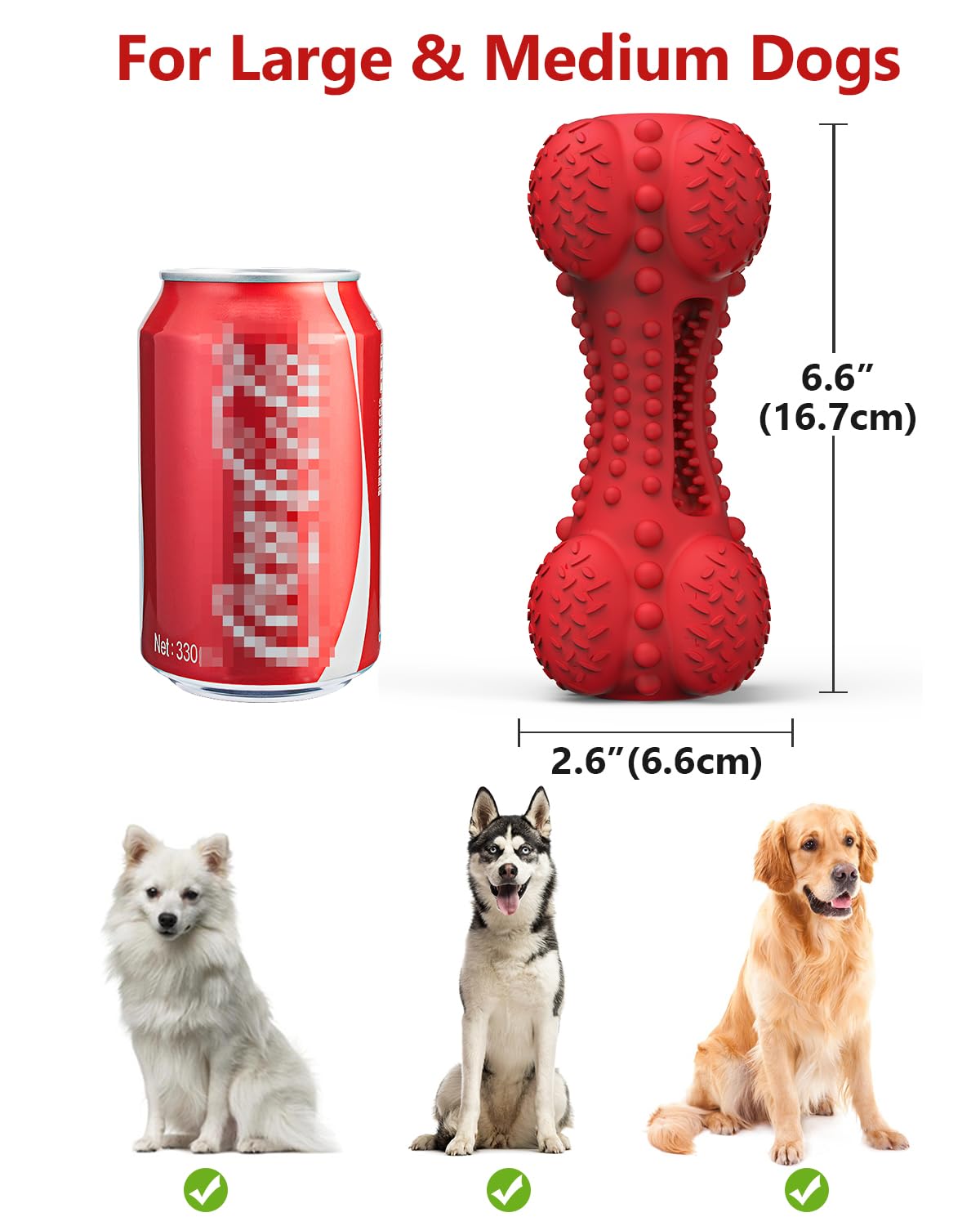 SCHITEC Squeaky Dog Chew Toy for Aggressive Chewers Large Breed, Tough Interactive Teething Rubber Bone for Big Medium Dogs