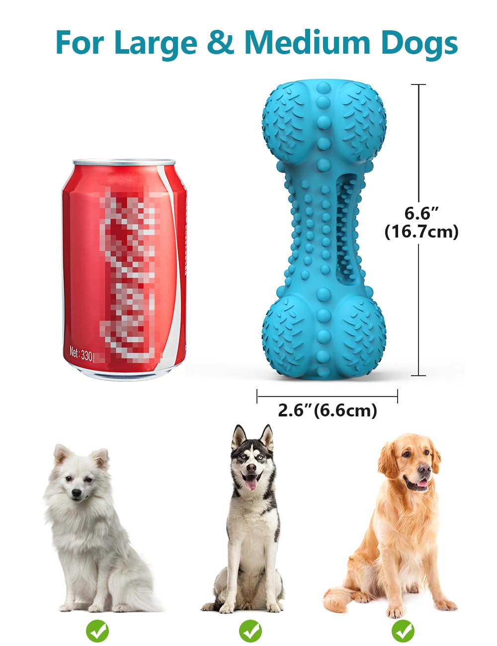 SCHITEC Two Squeaky Dog Chew Toy for Aggressive Chewers Large Breed, Tough Indestructible Rubber Bone with Toothbrush for Big Medium Dogs Teeth Cleaning, Blue and Orange