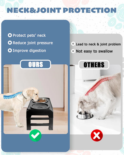 Elevated Dog Bowls, Raised Bowl Stand with No Spill Slow Water Feeder & Stainless Steel Food Dish, Feeding Station with 4 Adjustable Heights for Small Medium Large Dogs