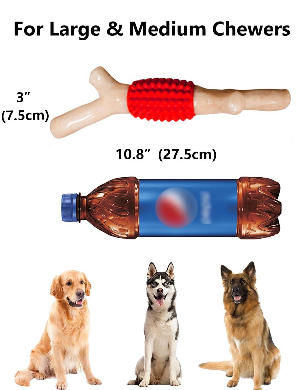 SCHITEC Dog Chew Toy for Aggressive Chewers, Tough Big Nylon & Rubber Teething Stick with Real Bacon Flavor for Large Medium Breed