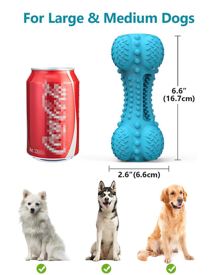 SCHITEC Squeaky Dog Chew Toy, Tough Durable Natural Rubber Bone with Toothbrush, Indestructible for Aggressive Chewers Large Medium Breed Teeth Cleaning