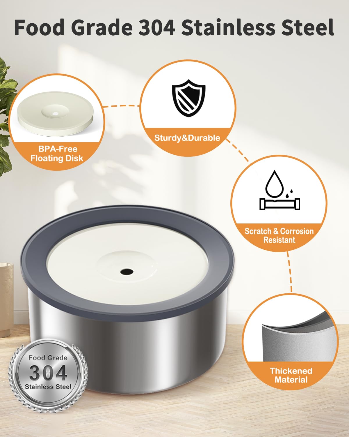 No Spill Water Bowl for Dogs, 2L Large Stainless Steel Slow Drinking Water Dish Dispenser, Spilling Drip & Splash Proof Slobber Stopper for Messy Drinkers