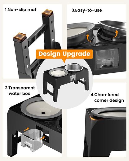 Elevated Dog Bowls, Raised Bowl Stand with No Spill Slow Water Feeder & Stainless Steel Food Dish, Adjustable Feeding Station for Small Medium Large Dogs