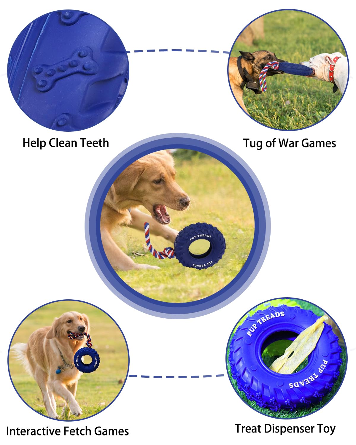 SCHITEC Dog Chew Toy with Rubber Tire & Tug of War Rope for Medium Large Dogs Aggressive Chewers, Interactive Fetch Play Treat Dispenser Pull Toys
