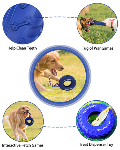 SCHITEC Dog Chew Toy with Rubber Tire & Tug of War Rope for Medium Large Dogs Aggressive Chewers, Interactive Fetch Play Treat Dispenser Pull Toys