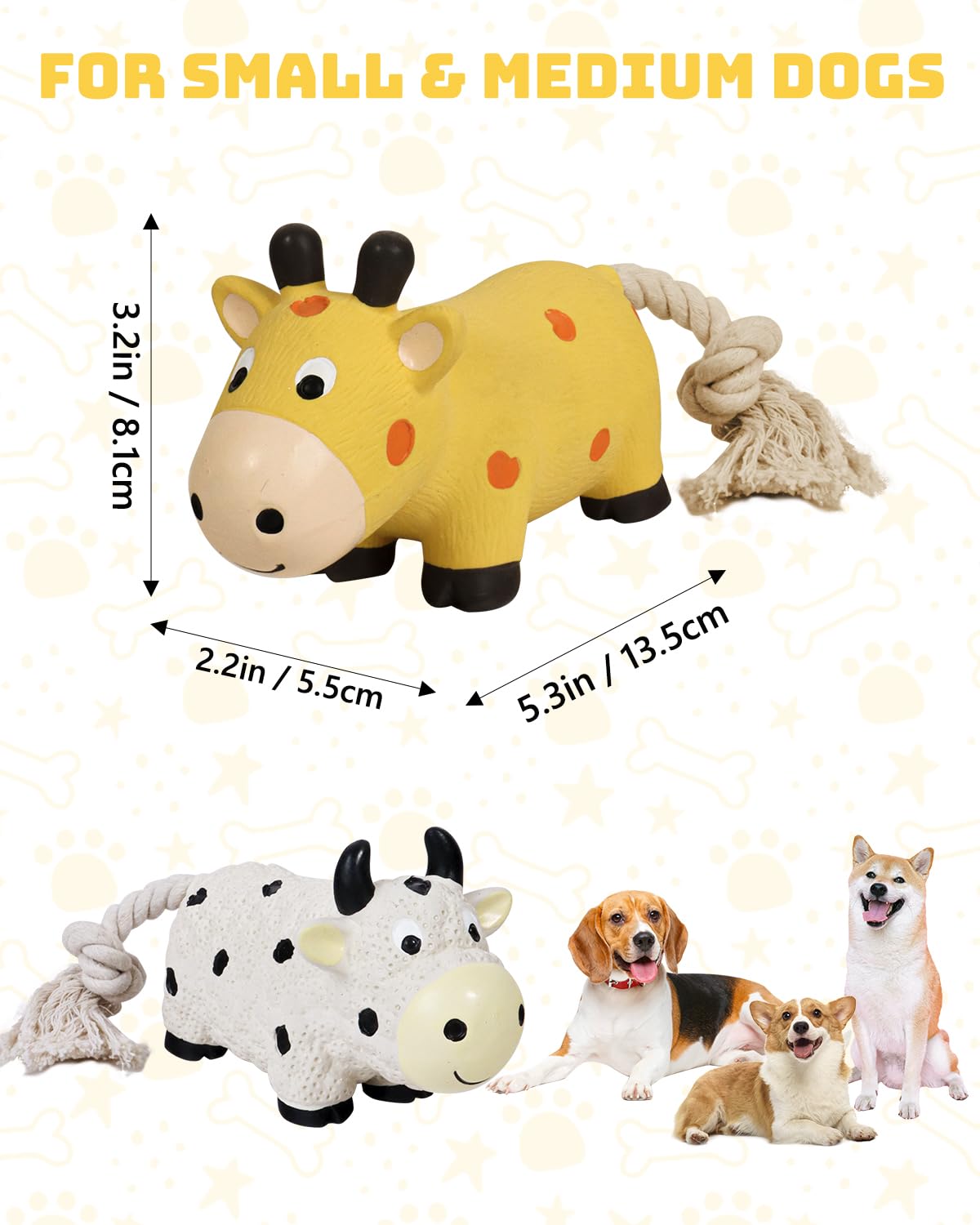 SCHITEC Squeaky Rope Dog Toys, Latex Rubber Squeak Animal Tug of War Toy, [2 Pack] Interactive Play Puppy Chew Toy for Small Medium Dogs