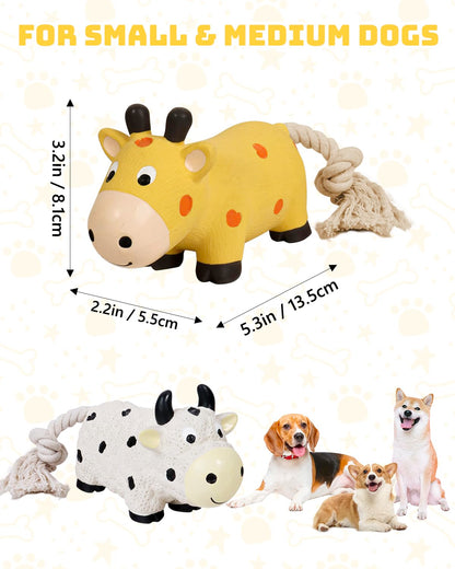 SCHITEC Squeaky Rope Dog Toys, Latex Rubber Squeak Animal Tug of War Toy, [2 Pack] Interactive Play Puppy Chew Toy for Small Medium Dogs