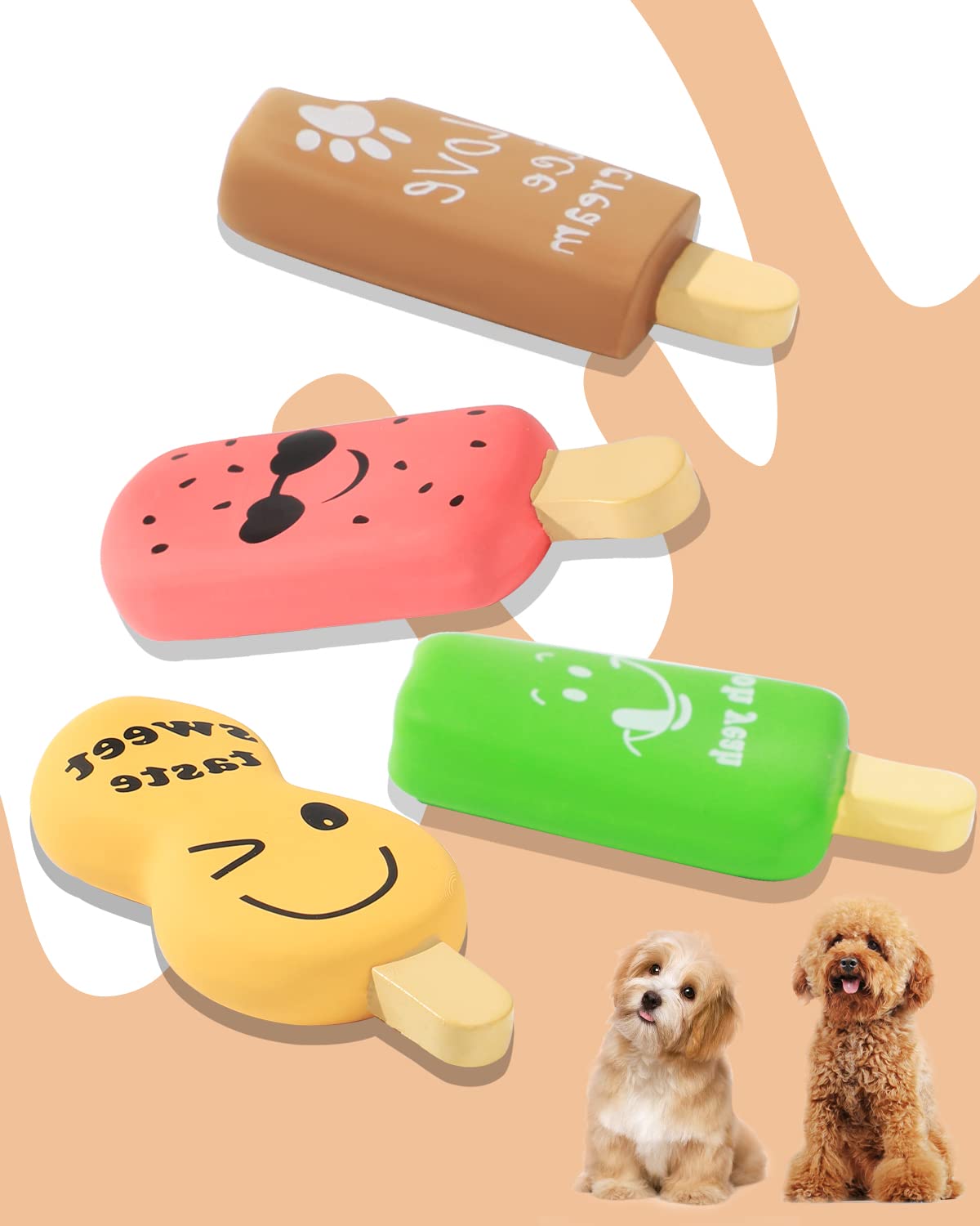 SCHITEC Squeaky Dog Toy, [4 Pack] Natural Latex Rubber Interactive Toys for Small Dogs Puppies