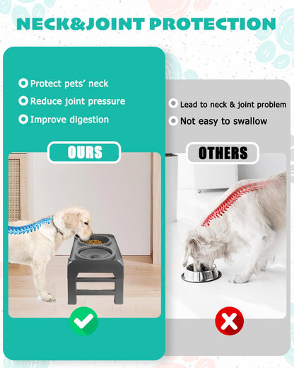 Elevated Dog Bowls, Slow Feeder & No Spill Water Bowl Stand, Raised Food Bowls with 4 Adjustable Heights for Small Medium Large Dogs