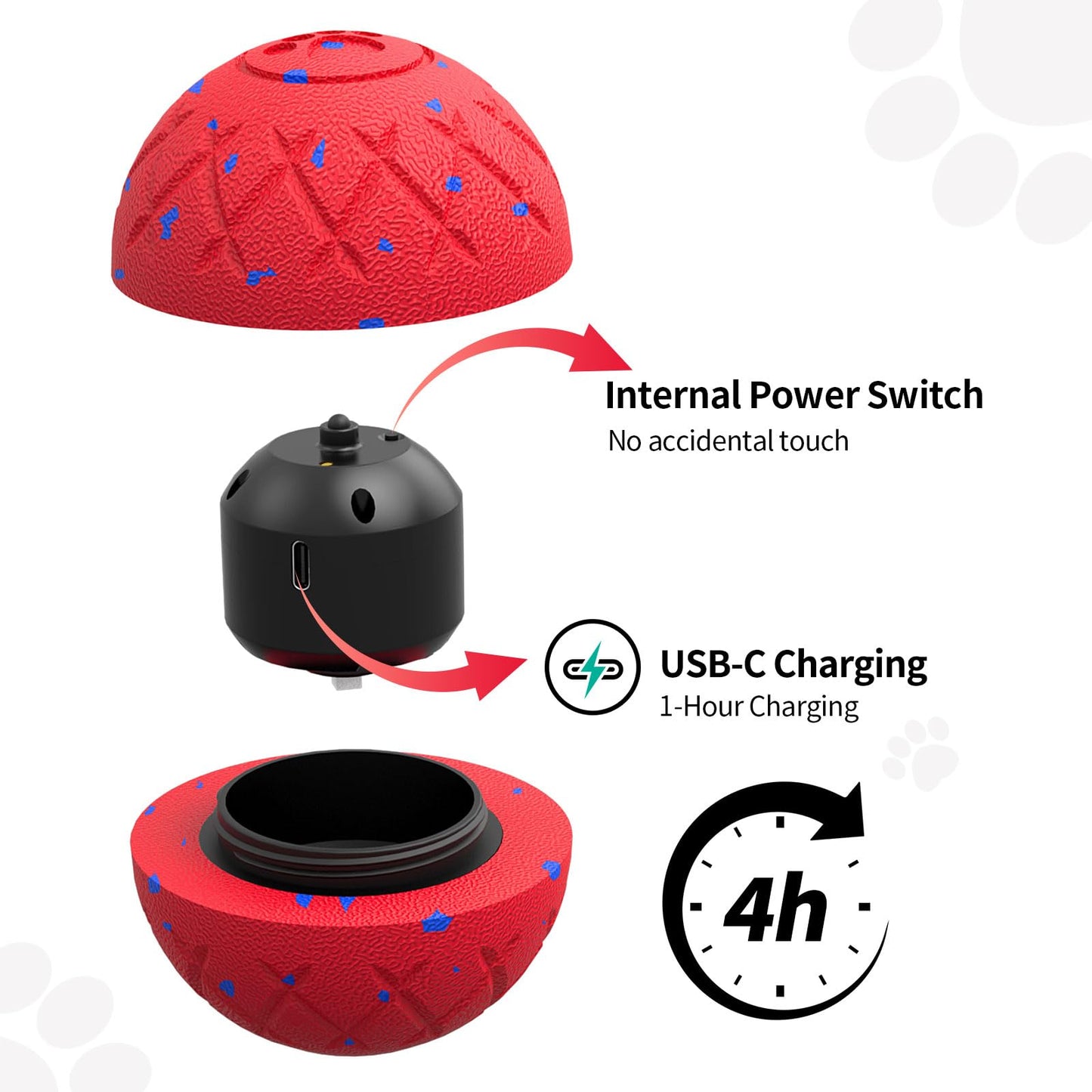 SCHITEC Smart Interactive Dog Toy Ball – Automatic Moving & Bouncing Balls for Large Dogs, Rechargeable Motorized Dog Ball, Stimulating Pet Toy for Active & Bored Medium Large Dogs (Red)