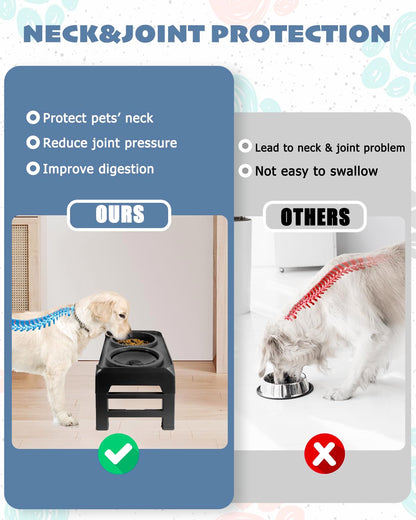 Elevated Dog Bowls, Slow Feeder & No Spill Water Bowl Stand, Raised Food Bowls with 4 Adjustable Heights for Small Medium Large Dogs