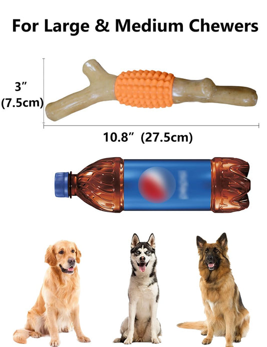SCHITEC Dog Chew Toy for Aggressive Chewers, Tough Big Nylon & Rubber Teething Stick with Real Maple Wood Flavor for Large Medium Breed