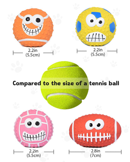 SCHITEC Squeaky Dog Balls, [4 Pack] Cute Interactive Latex Rubber Toys with Squeaker, 2.2'' Soft Bouncy Fetch Ball for Puppy Small Breed Dogs