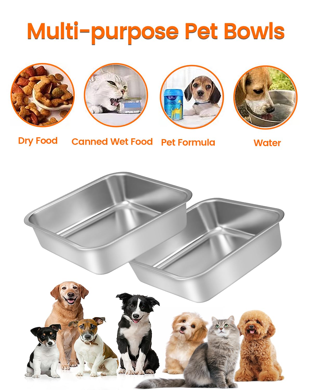 Stainless Steel Dog Bowls, [2 Pack] Water and Food Bowl Set, 1.6L Pet Metal Dishes for Small Medium Large Dogs