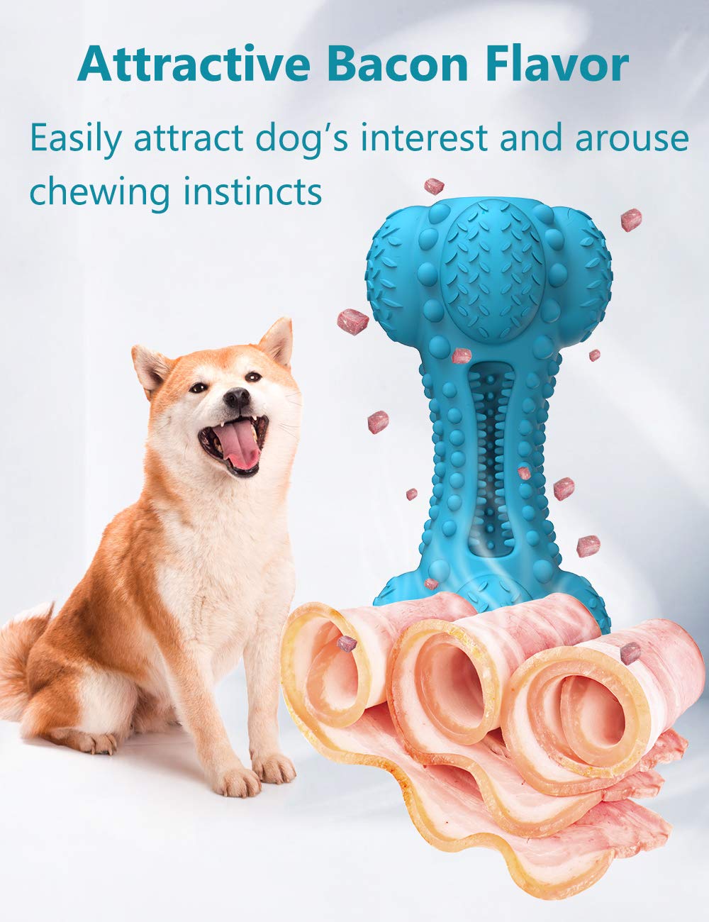 SCHITEC Squeaky Dog Chew Toy, Tough Durable Natural Rubber Bone with Toothbrush, Indestructible for Aggressive Chewers Large Medium Breed Teeth Cleaning