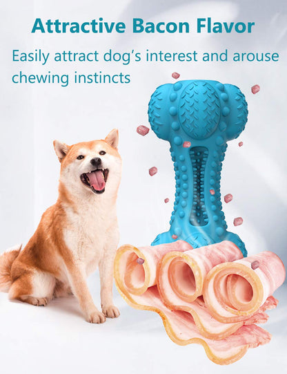 SCHITEC Squeaky Dog Chew Toy, Tough Durable Natural Rubber Bone with Toothbrush, Indestructible for Aggressive Chewers Large Medium Breed Teeth Cleaning
